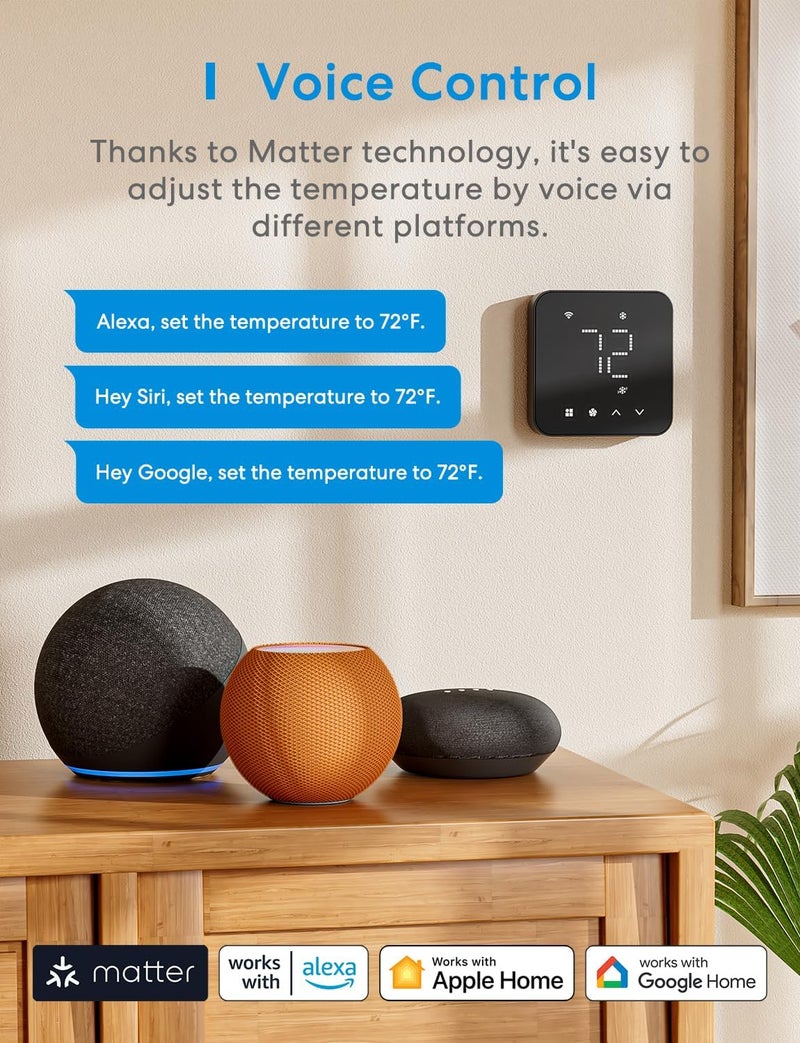 meross Smart Thermostat for Home, WiFi Thermostat Works with Matter, Alexa, Apple Home, Google Assistant, App & Voice Control, 7x24h Scheduling, Energy Saving, C-Wire Required - Image 4